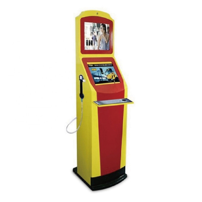 Zwei Schirm-Lotterie-Eigentest-Informations-Kiosk im Freien mit Mikrofon